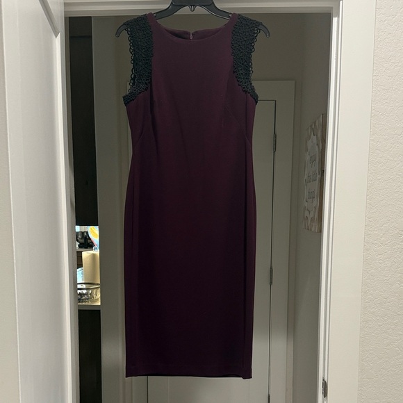 Calvin Klein Dresses & Skirts - Calvin Klein Burgundy Midi Dress with Black Lace